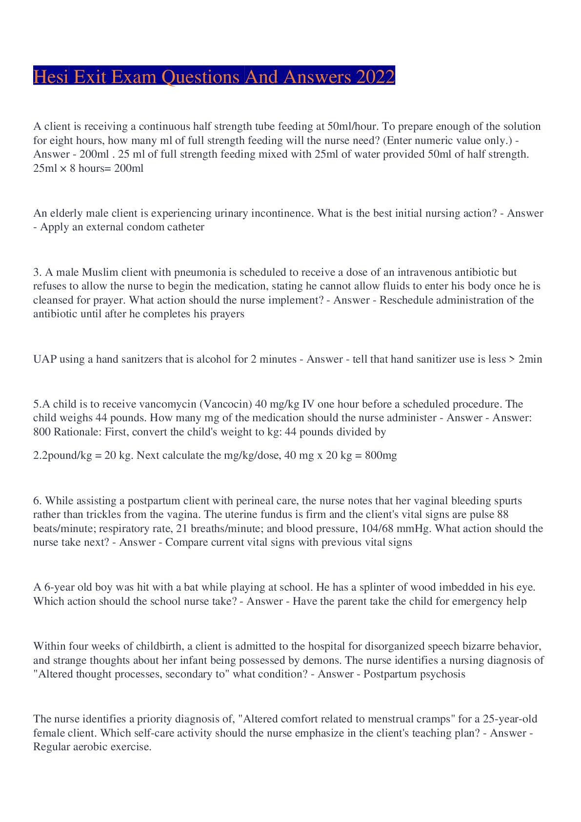 Preview image for Hesi Exit Exam Questions And Answers 2022